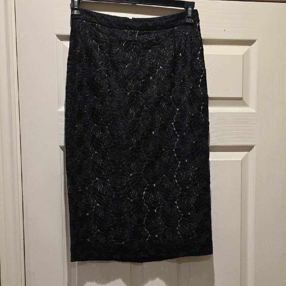 A.L.C. Black Floral Lace Pencil Skirt
